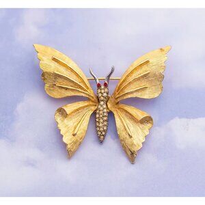 Vintage Mid-century Golden Butterfly Brooch - S13